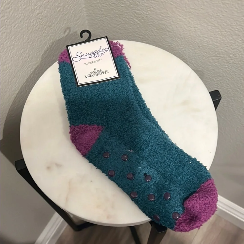 Snuglo Teal and Purple Fuzzy Socks